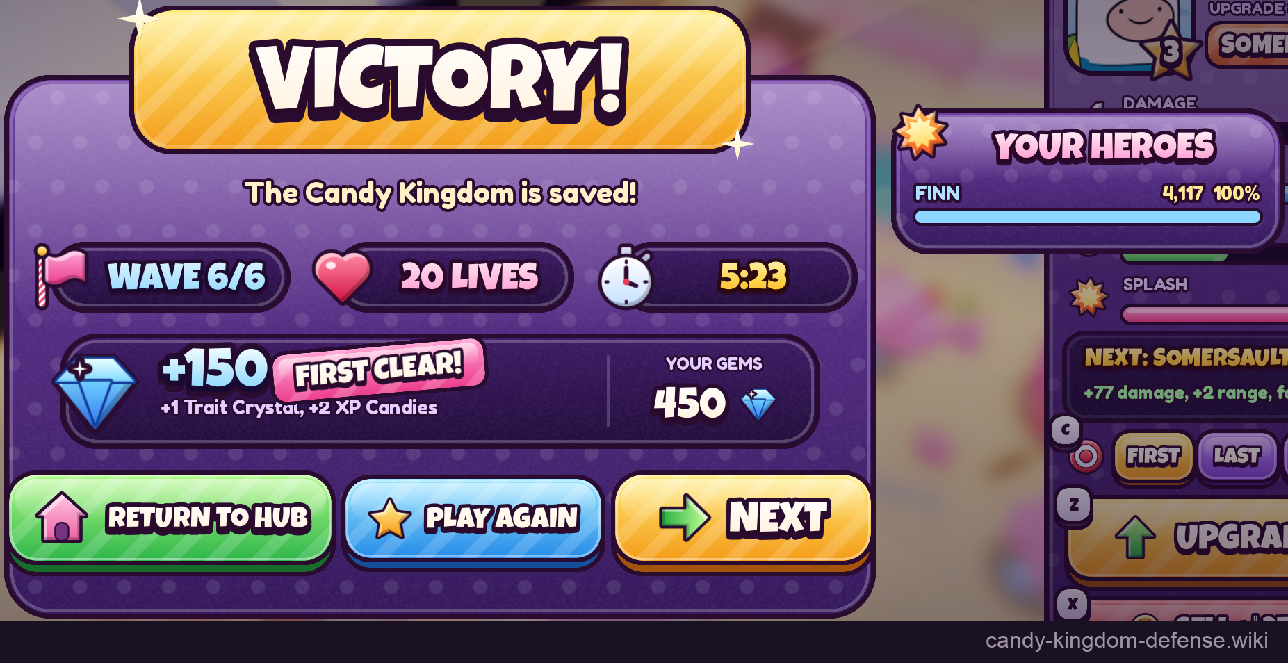 Candy Road Act 1 first-clear results screen