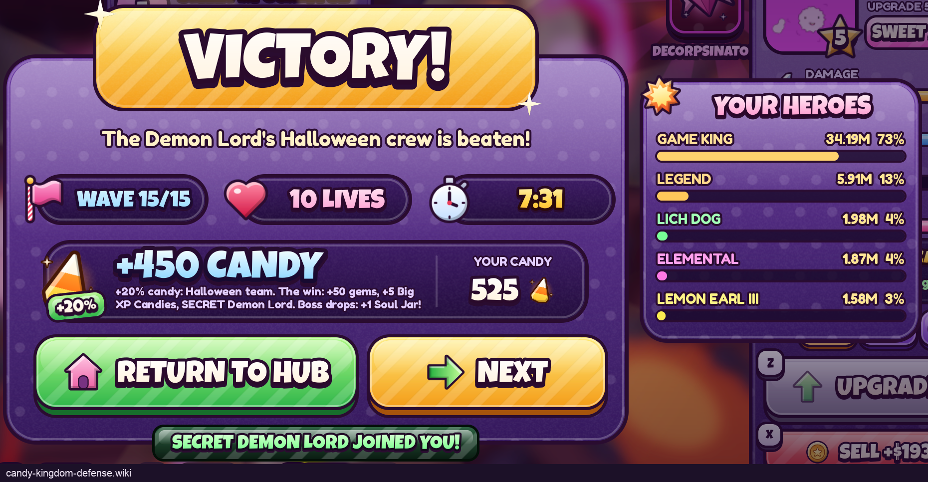 Vitória de Halloween Raid com recompensas Candy e Demon Lord juntando-se ao jogador
