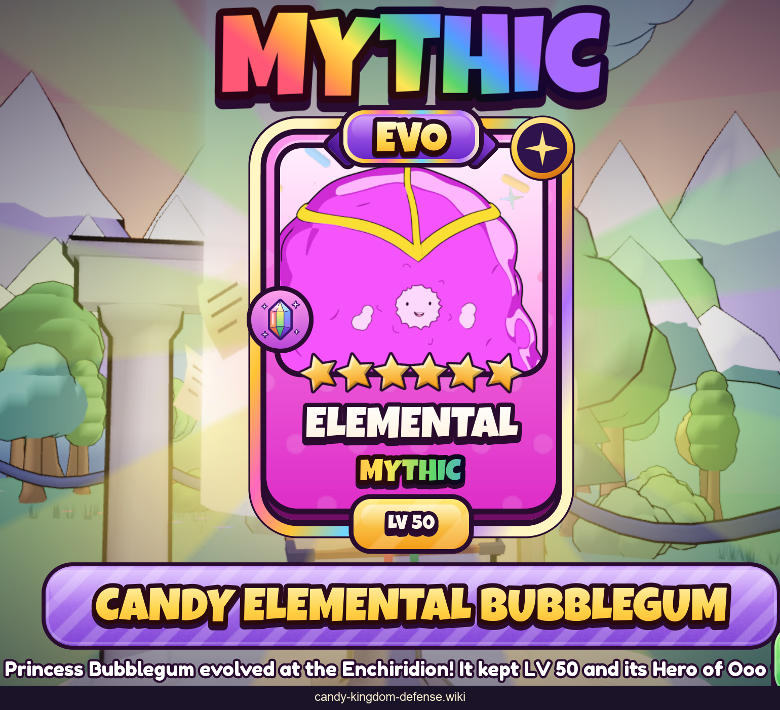 Candy Elemental Bubblegum — six-star LV50 evolution result