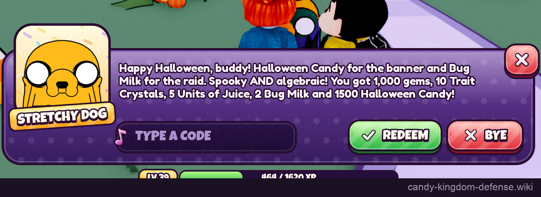Resposta de recompensa HALLOWEEN incluindo 2 Bug Milk e 1,500 Halloween Candy