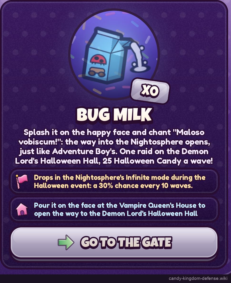 Item Bug Milk e suas instruções de descarte Nightosphere Infinite