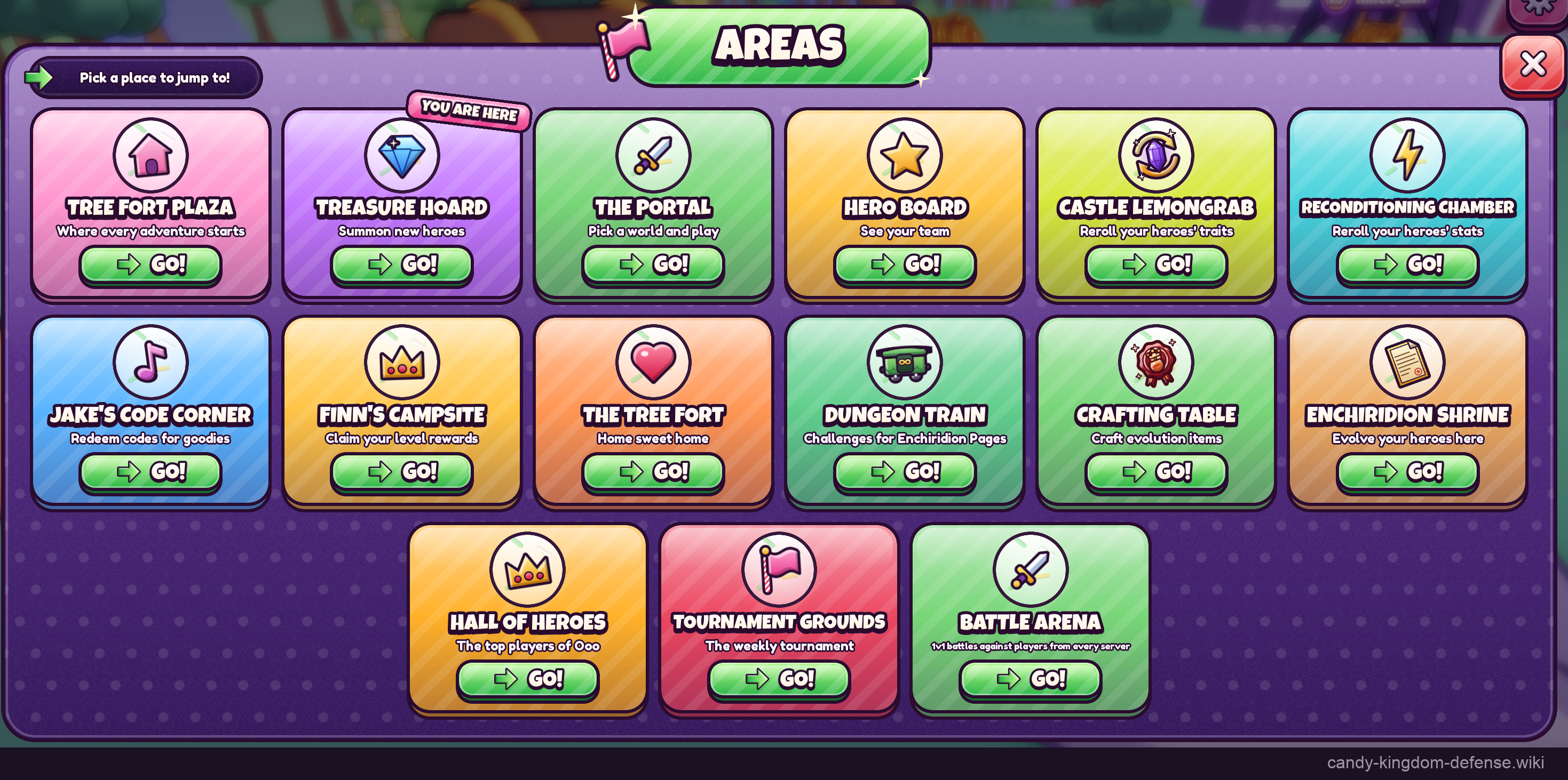 Areas fast-travel menu with Treasure Hoard marked as the current location