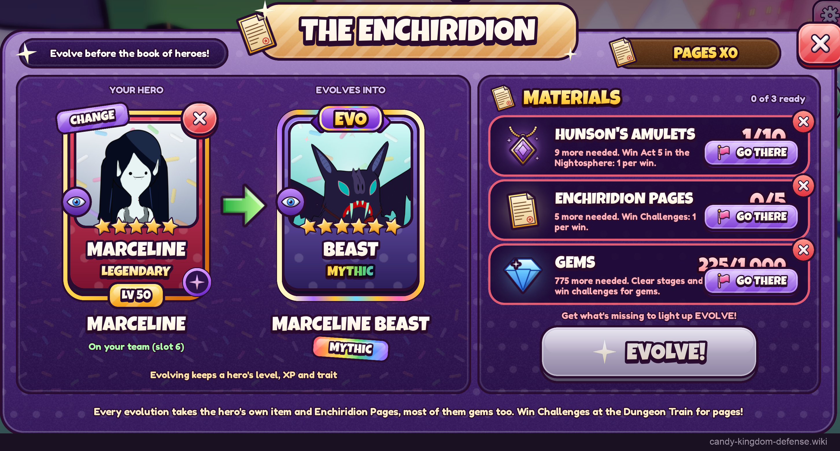 Evolution Shrine material recipe for Marceline